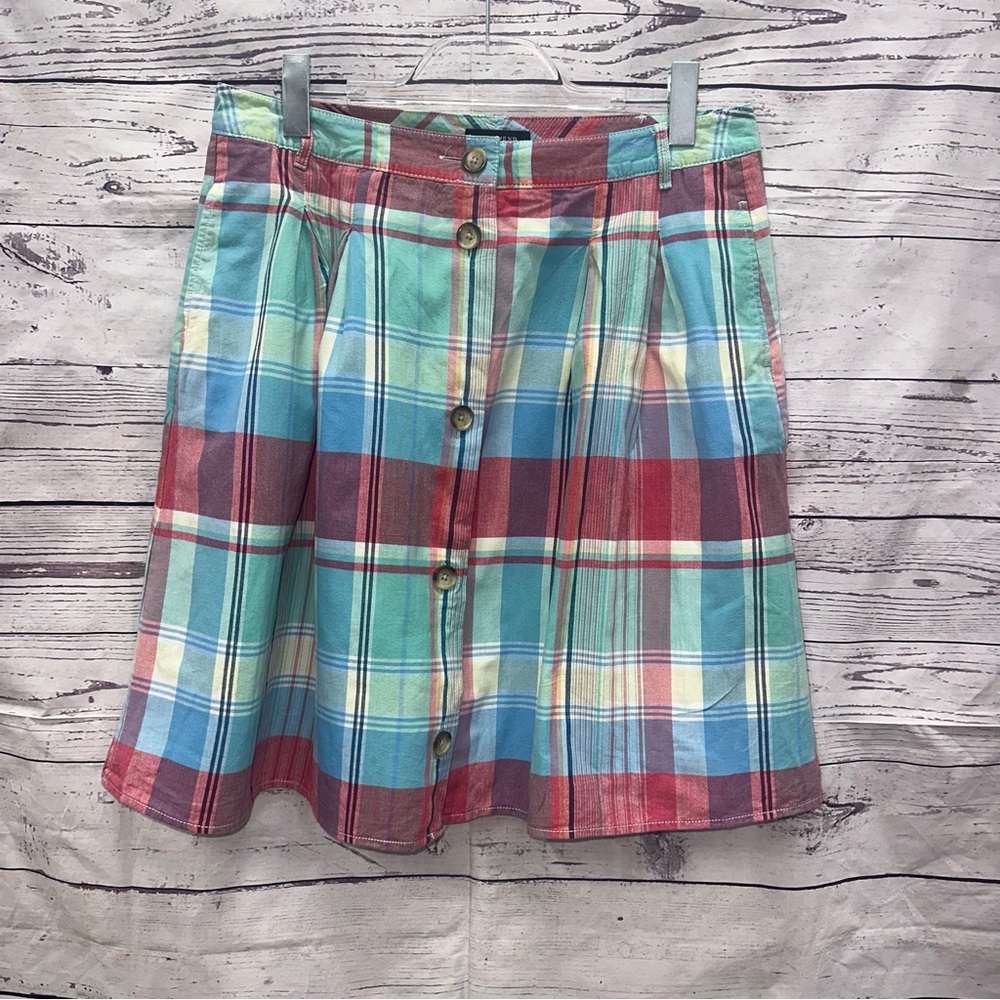 Lands’ End Plaid Button-Front Skirt Size 10